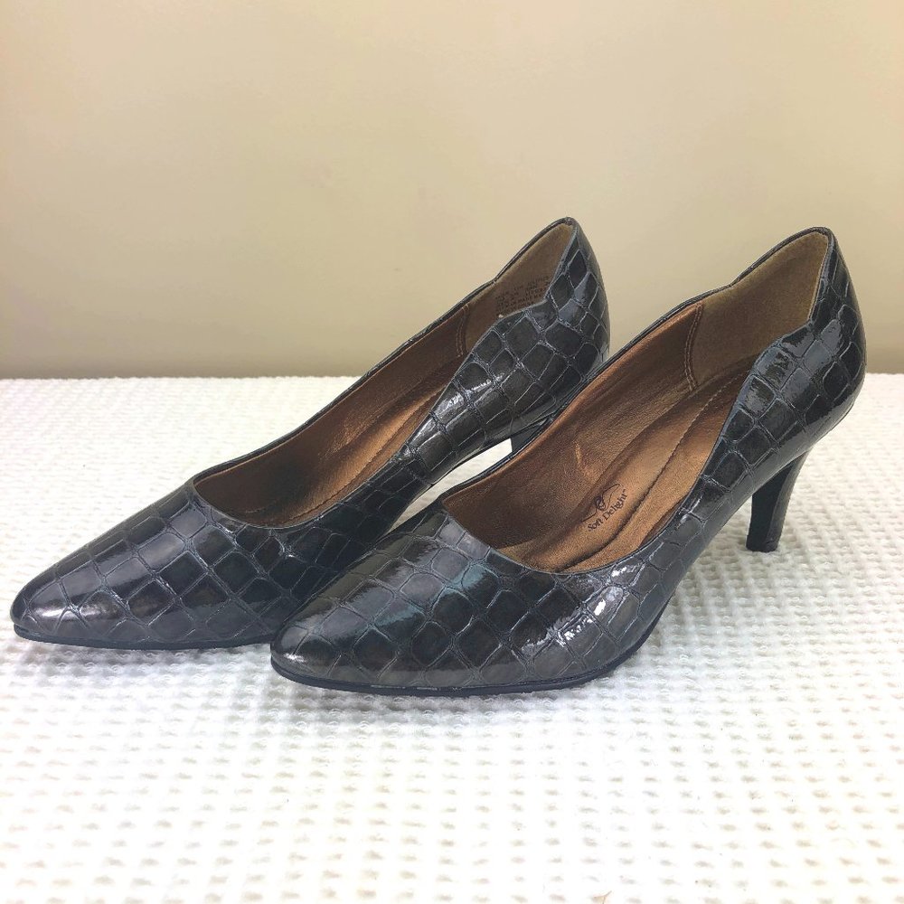 NEW! SOFT STYLE gray patent faux leather crocodile embossed pump heels - SZ 7